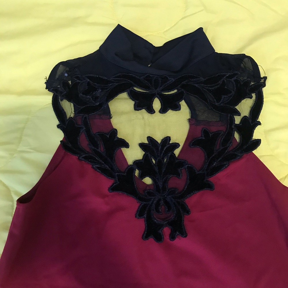 Maroon dress with black detailing